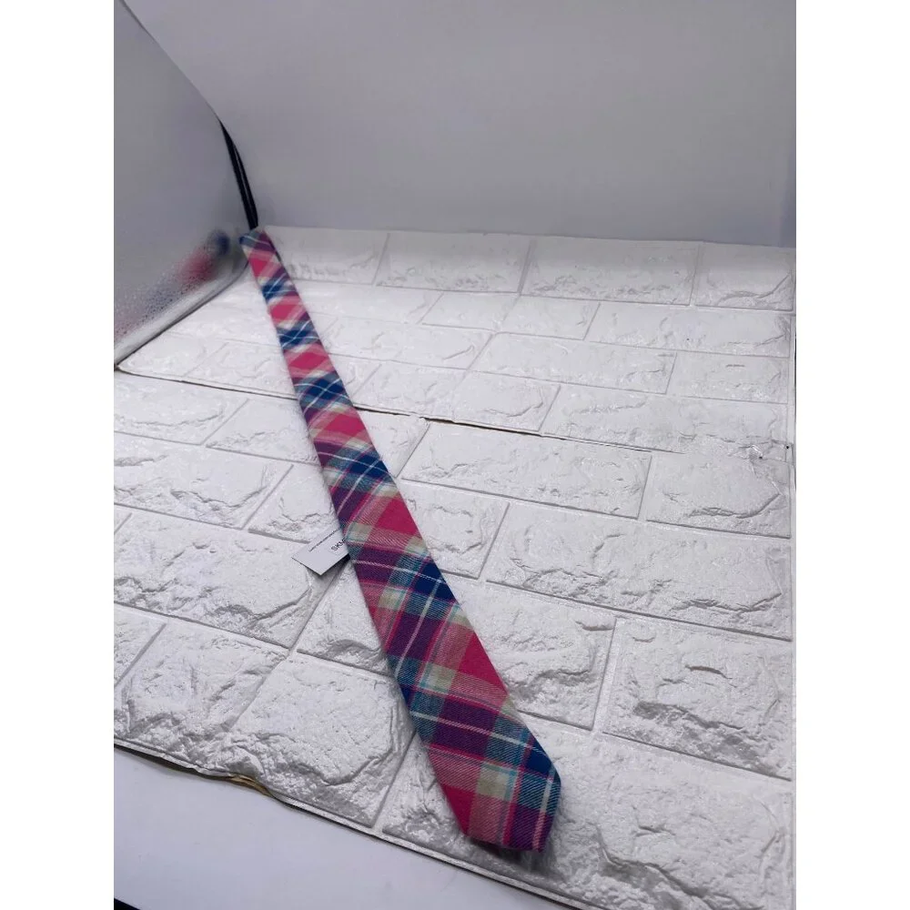 Skinny‎ Tie Madness Salad Alarm Plaid Necktie Cotton Pink Multicolor SKM754